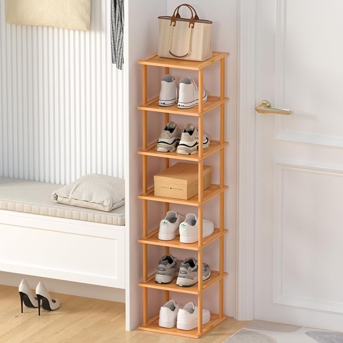 Bamboo Free Standing Shoe Rack Shelf Multi Tier Tall Wooden Stackable Shoes by MHXWSXPN