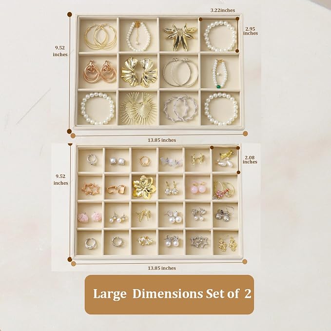 Large Velvet Jewelry Tray 2 Pack Stackable Jewelry Display Drawer Inserts Trays - Image 3