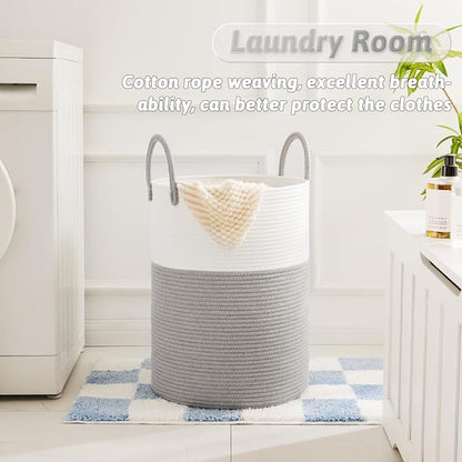 Laundry Basket, Woven Cotton Rope Laundry Hamper, 60L - Image 2