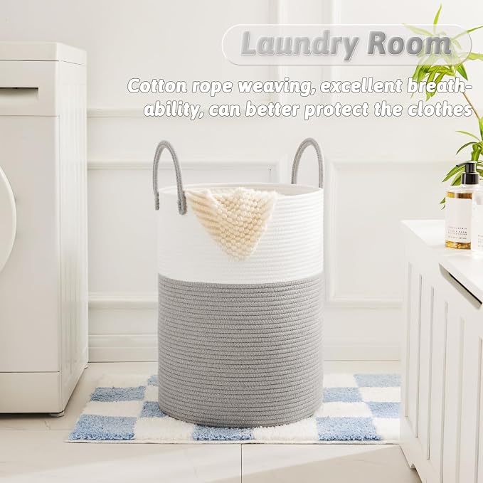 Laundry Basket, Woven Cotton Rope Laundry Hamper, 80L - Image 2