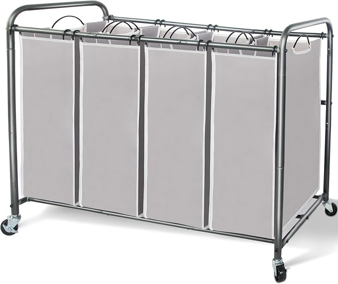 STORAGE MANIAC 4 Section Laundry Sorter and Replacement Bag 2 Pack, Rolling - Image 2