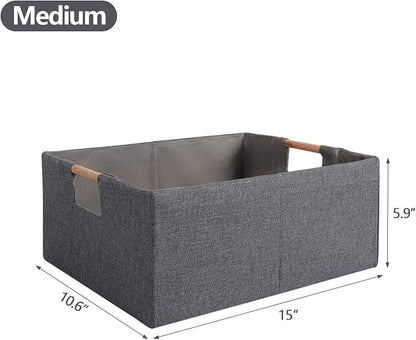 Fabric Storage Bin 3 Pack Foldable Cotton Linen Storage Basket - Image 4