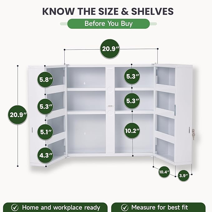 Large Locking Medicine Cabinet, 11 Shelves, Wall Mounted | Ample Med Storage - Image 2