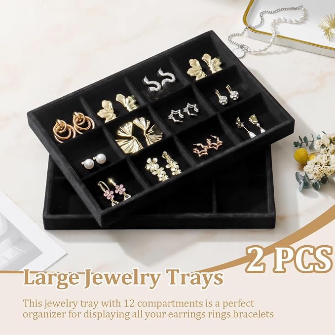 Large Jewelry Organizer for Drawer Insert Velvet Stackable Jewelry Trays for - Image 2