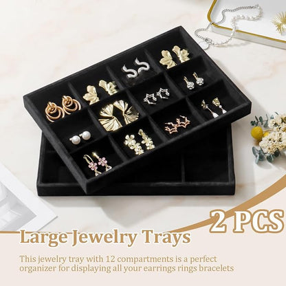 Large Jewelry Organizer for Drawer Insert Velvet Stackable Jewelry Trays for - Image 2