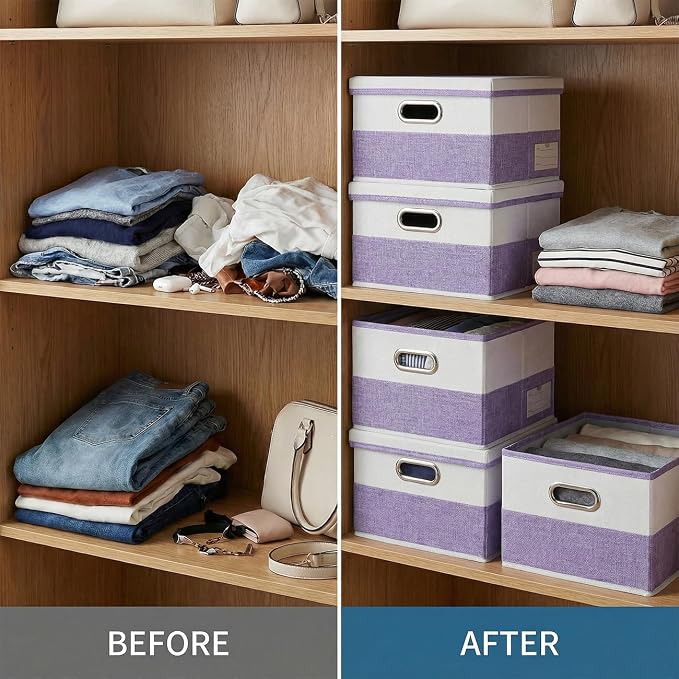 PRANDOM Storage Bins with Lids Linen Fabric Foldable Storage Boxes Organizer - Image 6