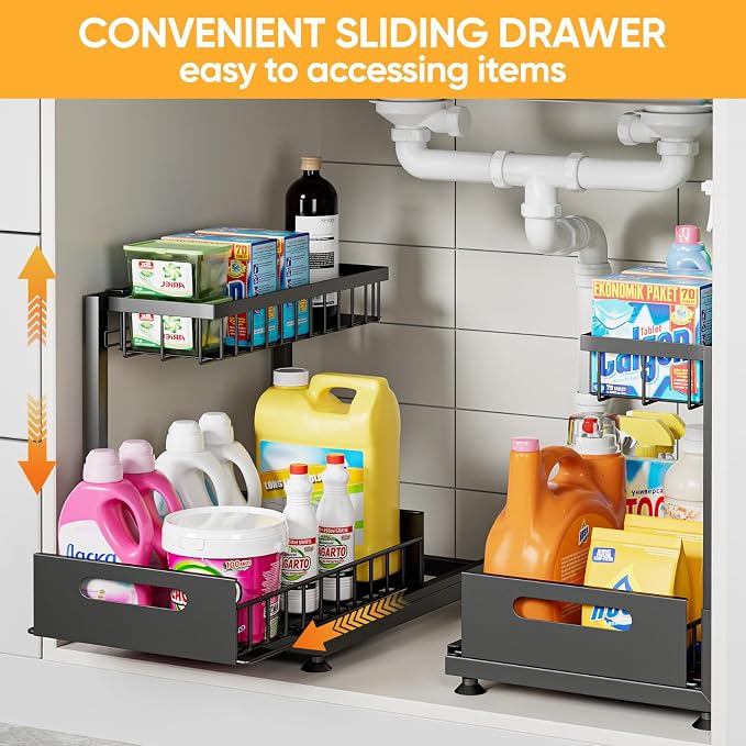 Under Sink Organizer Storage 2-Tier Premium Metal Pull-Out Racks, Height - Image 9