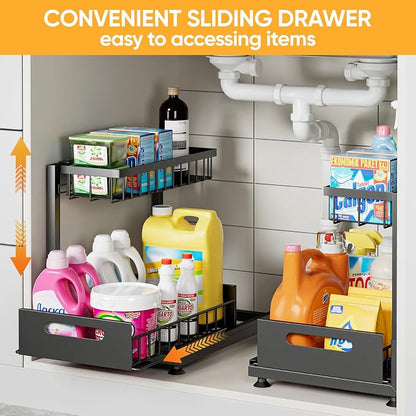 Under Sink Organizer Storage 2-Tier Premium Metal Pull-Out Racks, Height - Image 9