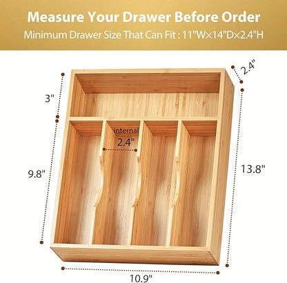Umilife Bamboo Kitchen Drawer Organizer, 11 Inch Silverware Utensils Tray Holder - Image 6