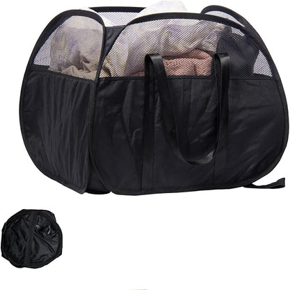 Collapsible Laundry Basket, 90L Tear Proof Mesh Pop-up Hamper | Foldable by HEDONLEE