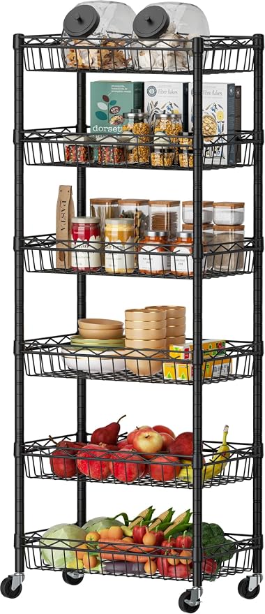 SINGAYE 6 Tier Basket Shelf Wire Shelving Unit Adjustable Storage Shelves Big by SINGAYE
