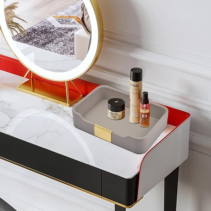 Luxury Leather Valet Tray Desktop Storage Organizer, Bedside Vanity Catchall - Image 3