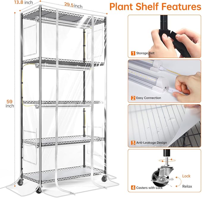 Bstrip Indoor Greenhouse with Grow Light, Mini Green House with 4 Pack T8 Full - Image 6
