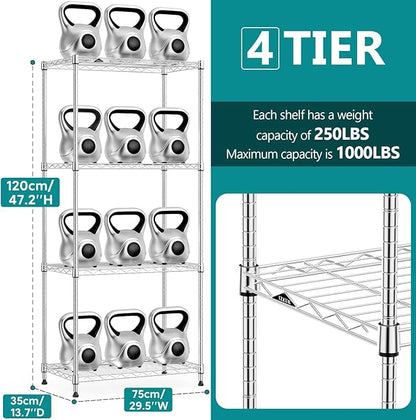 IZEUK 4-Tier Heavy Duty Steel Storage Shelves, Metal Shelf Wire Shelving Rack - Image 3