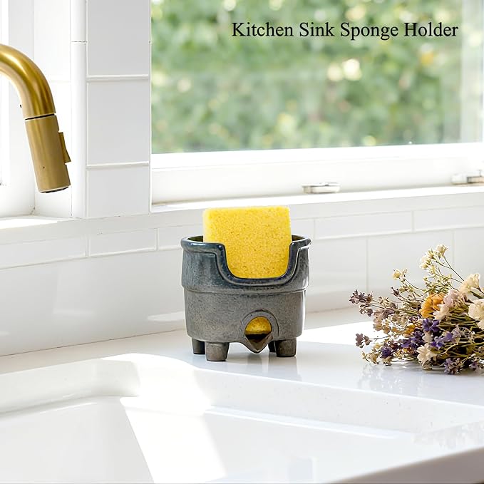 Ceramic Sponge Holder with Drainage, Farmhouse Sink Caddy Organizer, Self - Image 6