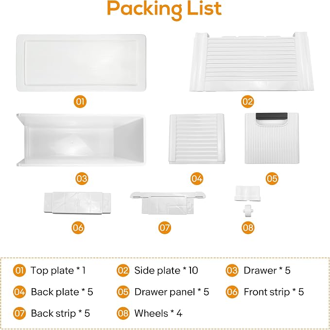 5 Drawers Slim Bathroom Storage Cabinet Dresser, Narrow Plastic Rolling Cart - Image 7