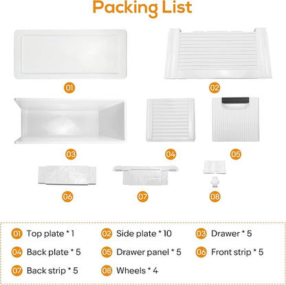5 Drawers Slim Bathroom Storage Cabinet Dresser, Narrow Plastic Rolling Cart - Image 7