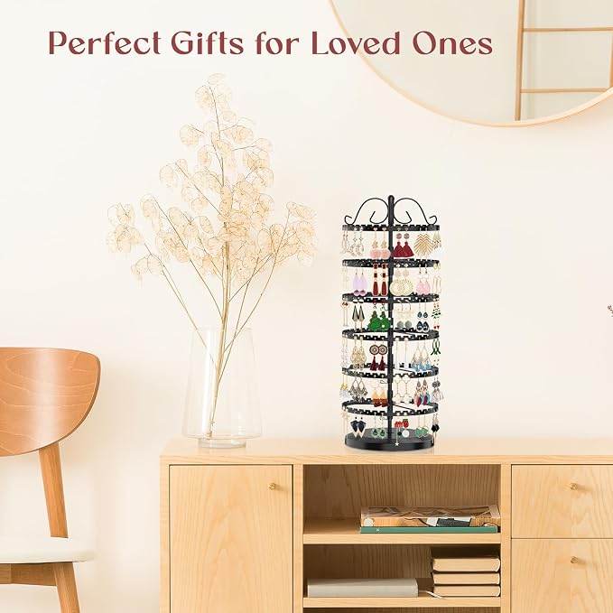 MODOWEY 6 Tier Rotating Earring Holder Organizer Stand, Adjustable Metal - Image 4