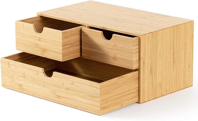 Bamboo Desk Organizer with Drawers, 3-Drawer Desktop Storage Box | 3 Drawers - Image 6