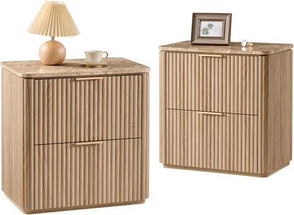 Fluted Nightstand Set of 2, Bedside Table by DelArk
