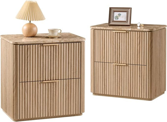 Fluted Nightstand Set of 2, Bedside Table by DelArk