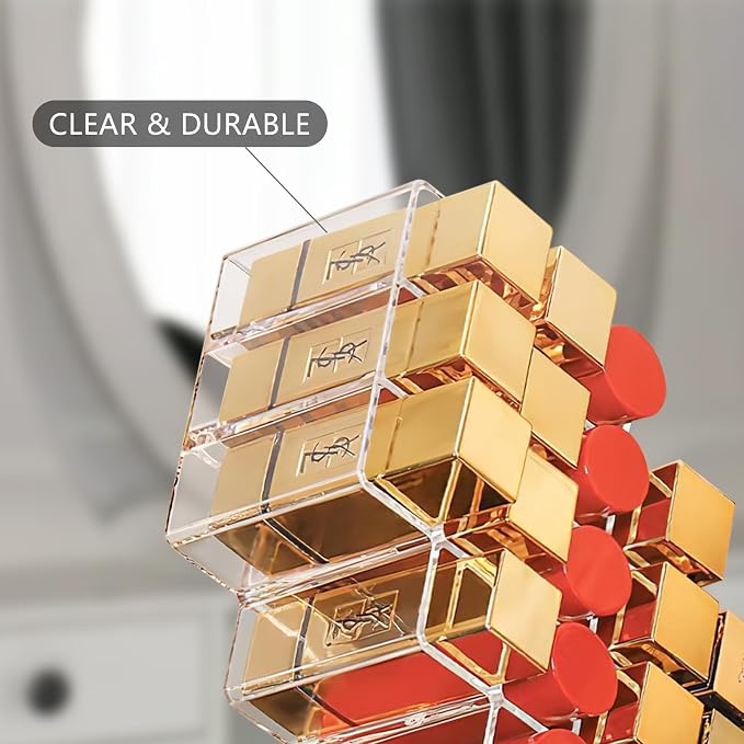 Lipstick Organizer, 28 Slots Acrylic Lip Holder, Stackable Lip Gloss Organizer - Image 4