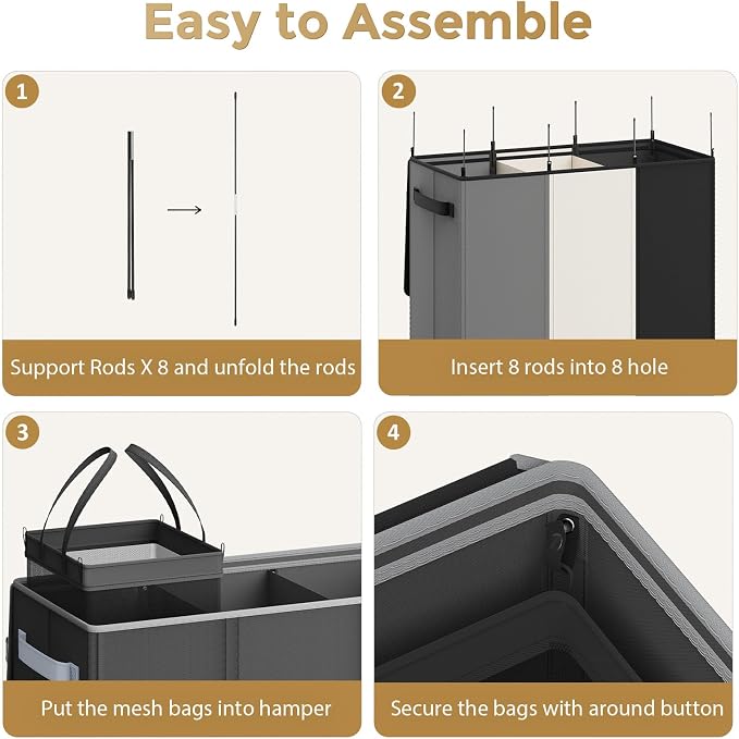 180L Laundry Hamper 3 Section, Large Laundry Basket - Image 9