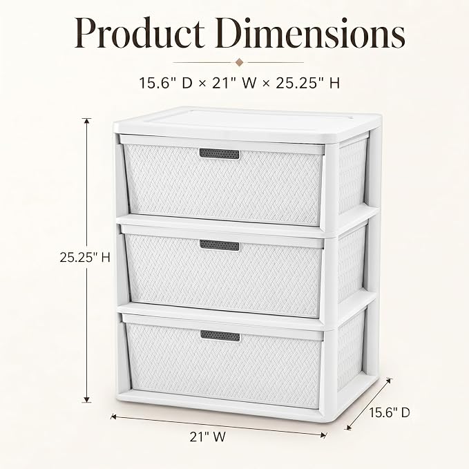 Wide 3-Drawer Plastic Storage Tower, Cross-Weave Floor Cabinet, tool-free - Image 2