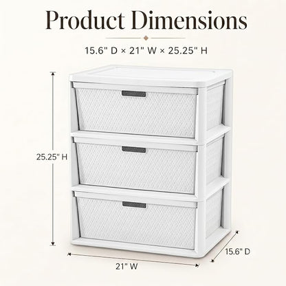Wide 3-Drawer Plastic Storage Tower, Cross-Weave Floor Cabinet, tool-free - Image 2