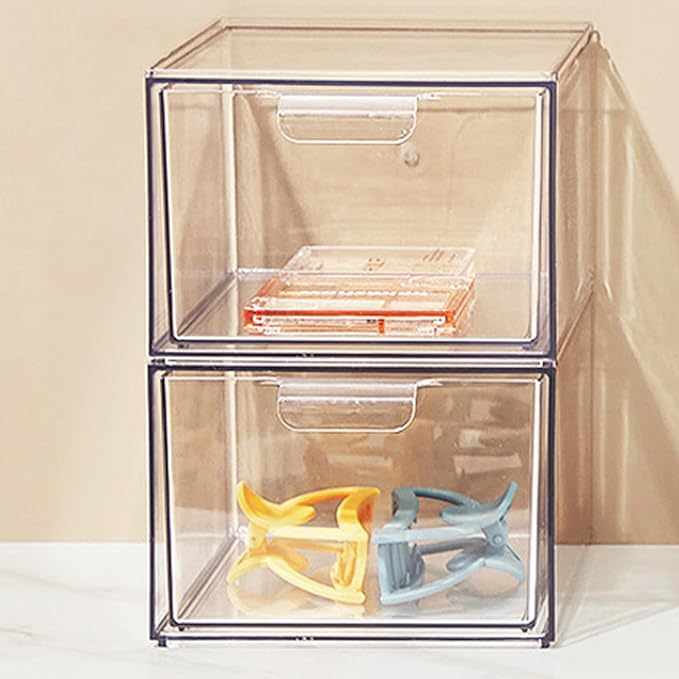 Clear Stackable Storage Drawers, 2 Pack Acrylic Drawers Desk Organizers Makeup - Image 7
