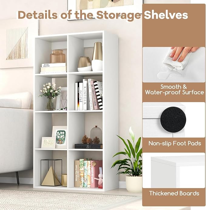 POWERSTONE 8 Cube Storage Organizer Set of 2, 4 Tier Cubby Bookshelf - Image 5