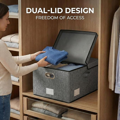 PRANDOM Storage Bins with Lids Linen Fabric Foldable Storage Boxes Organizer - Image 4