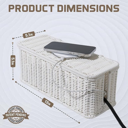 Cable Management Box, Handmade Rattan Cable Organizer, 2 Open Slots Cords Hider - Image 2