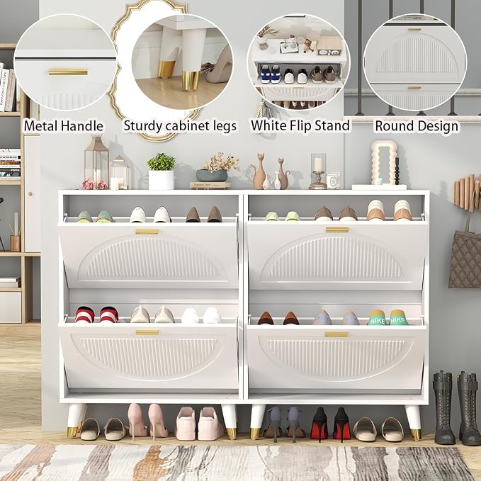 White Shoe Cabinet Storage for Entryway: Modern Hidden Shoe Storage Cabinet - Image 7