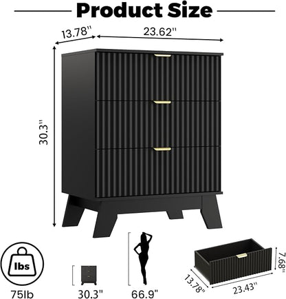 Night Stand Set 2, Bedside Table & End Table, Mid Century Modern Fluted Wood - Image 2