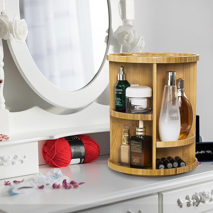VVW Rotating Bamboo Makeup Organizer, 360 Degree Spinning Adjustable Bamboo - Image 7