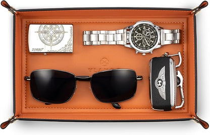 VLANDO Valet Tray, Foldable PU Leather Catchall Tray, Phone and Glasses by VLANDO