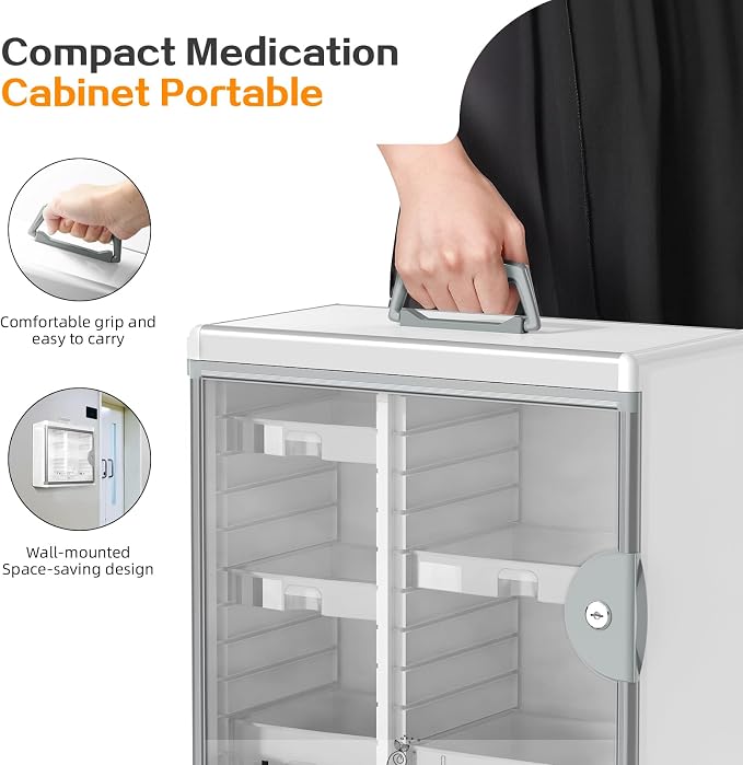 Lockable Medicine Cabinet with 5 Removable Trays, Wall Mounted & Portable - Image 5