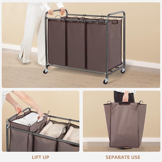 STORAGE MANIAC 3 Section Laundry Sorter, 35.9 Gal Laundry Hamper Cart - Image 4