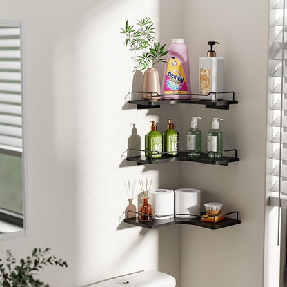 L-Shaped Corner Floating Shelves Set of 3, Rustic Wood Wall Mounted Storage - Image 7