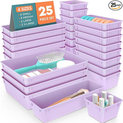 25 PCS Plastic Drawer Organizer Set, 4-Size Versatile Organizer Trays & storage by SpaceHacks