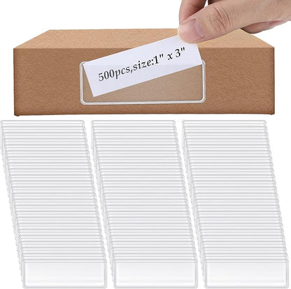 500 Pcs Label Holder Self Adhesive Clear Pocket 3x1 Inch Plastic Shelf Tag by Meanplan