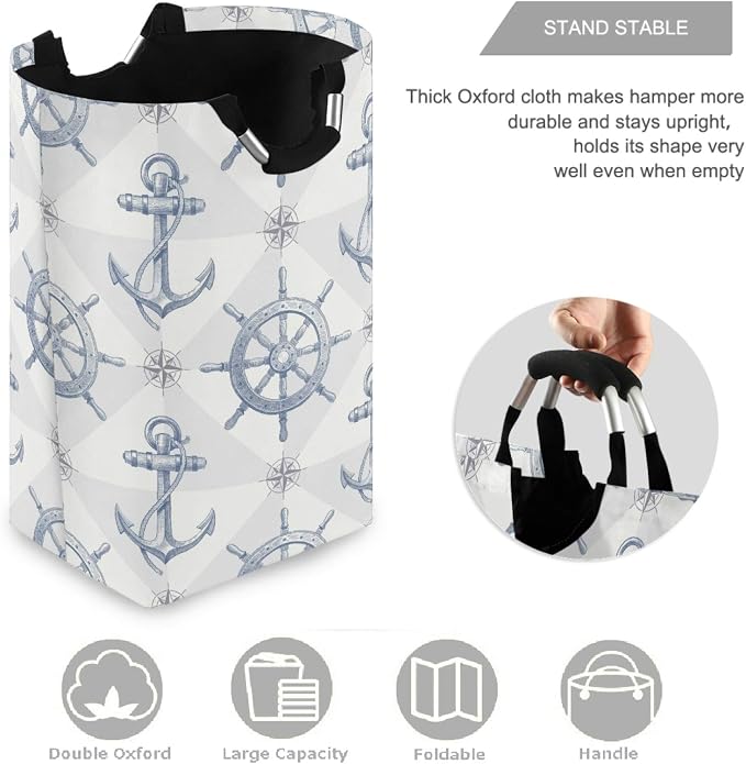 Anchor and Rudder Grey Large Laundry Hamper - Image 3