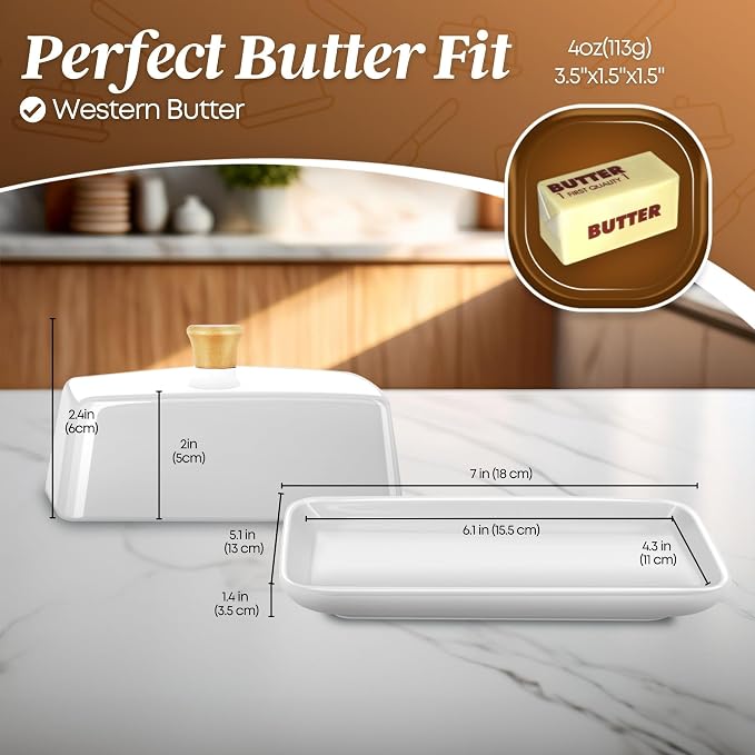 Flexzion Ceramic White European Butter Dish - Image 8