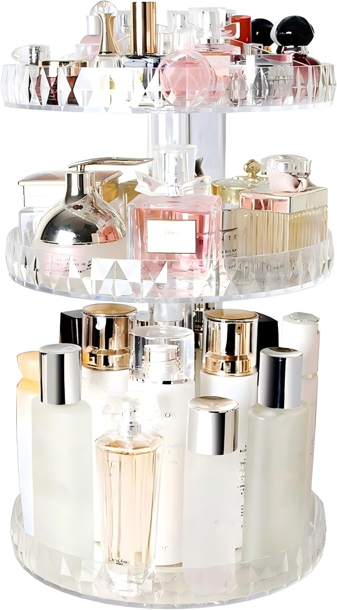 Diamond Pattern Three Layers Perfume Organizer, 360 Rotating Diamond Cosmetic by BOTIDE
