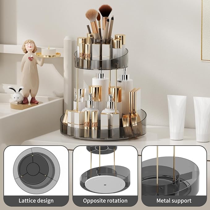 2 tier Makeup Organizer Countertop, 360 Rotating Makeup Organizer - Image 5