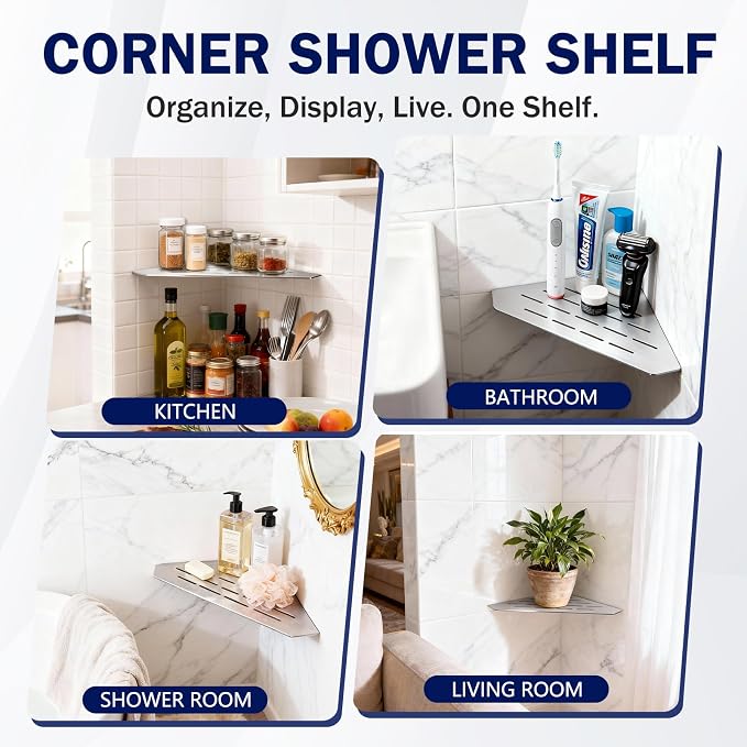 10" Corner Shower Shelf 2 Pcs Brushed 304 Stainless Steel Diamond Heavy Duty - Image 9