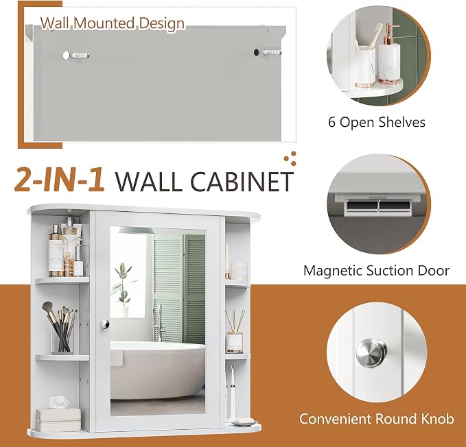 Bathroom Medicine Cabinet, Bathroom Mirror Cabinet Wall Mounted - Image 6