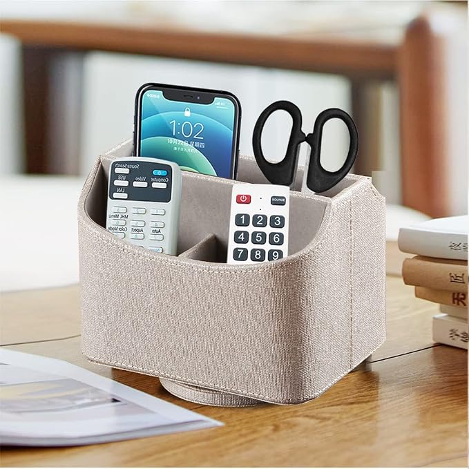 360° Rotating Remote Control Holder, PU Leather TV Remote Caddy Organizer - Image 5