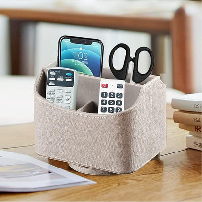 360° Rotating Remote Control Holder, PU Leather TV Remote Caddy Organizer - Image 5